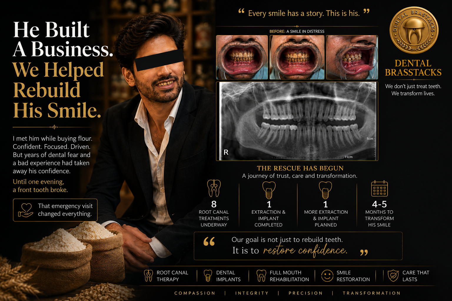 He built a business. We helped rebuild his smile. A young entrepreneur's dental transformation at Dental Brasstacks, Gurugram.