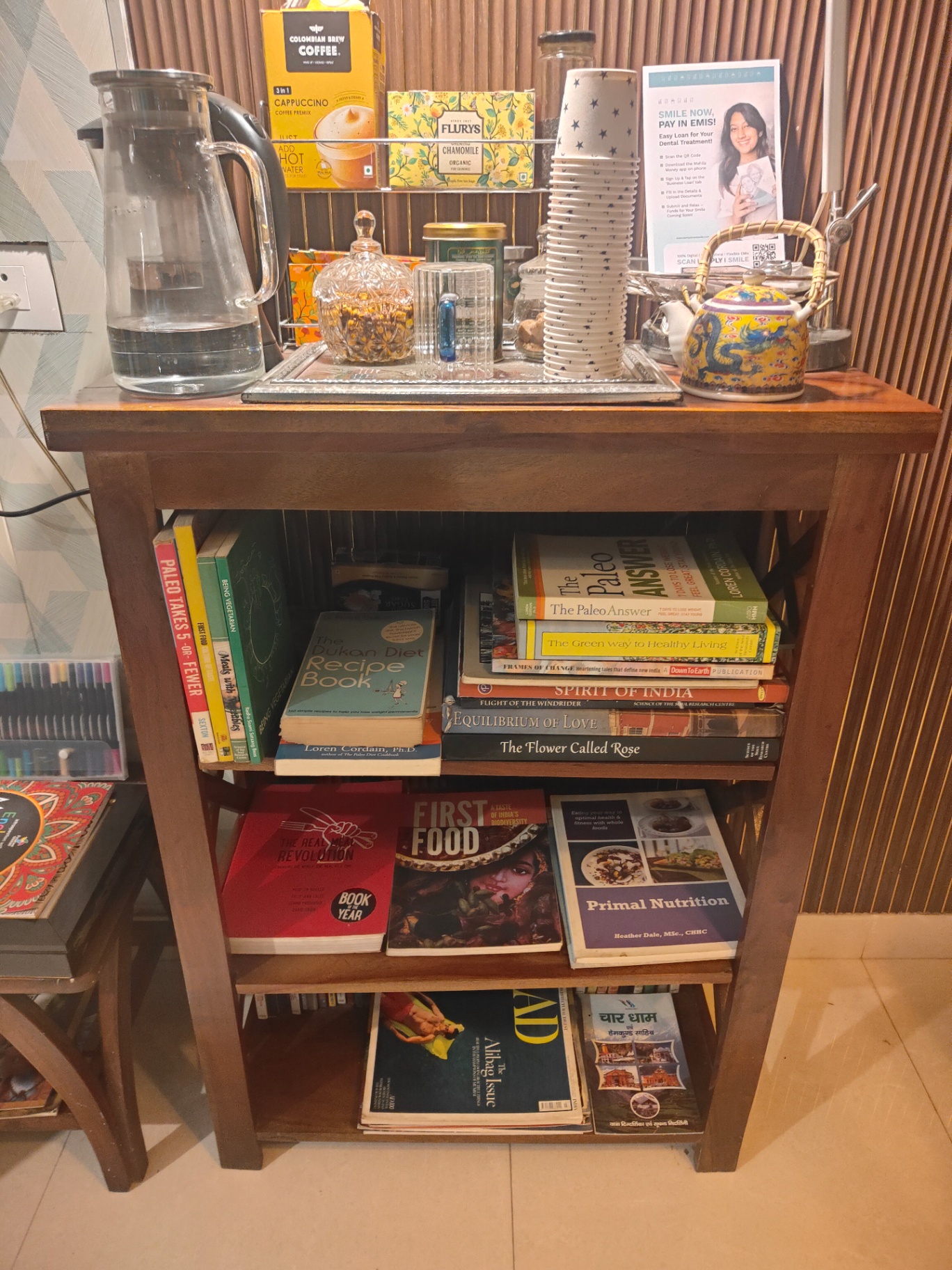 Books and refreshments in the clinic library