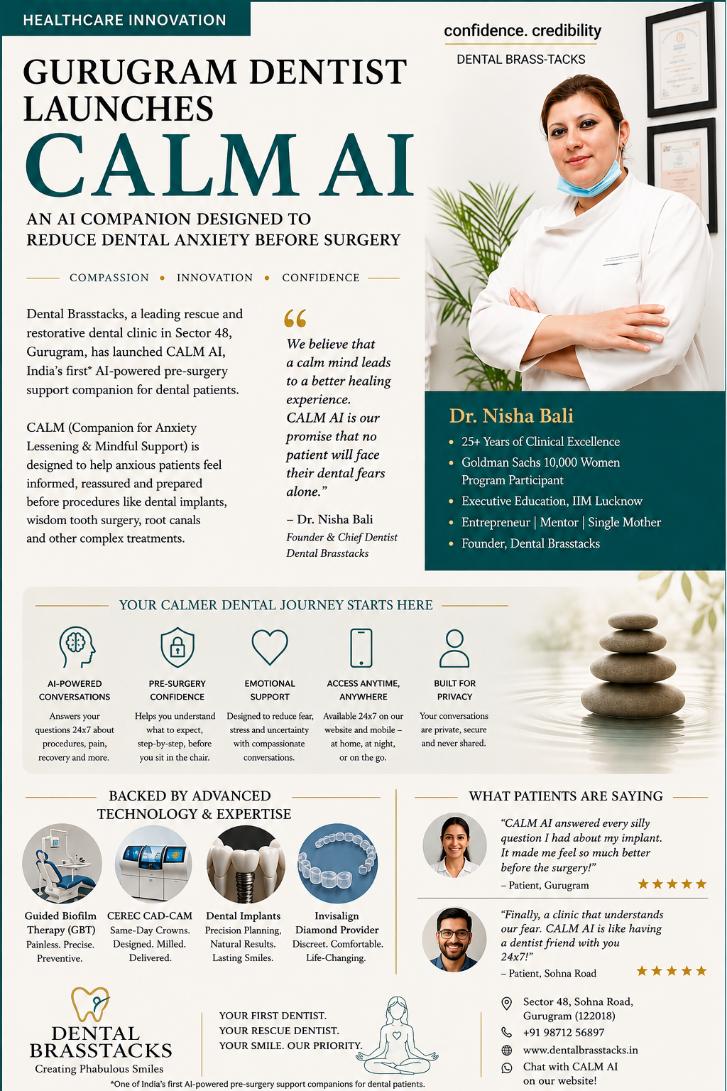 Healthcare innovation feature: Gurugram dentist Dr. Nisha Bali launches CALM AI — an AI companion designed to reduce dental anxiety before surgery at Dental Brasstacks