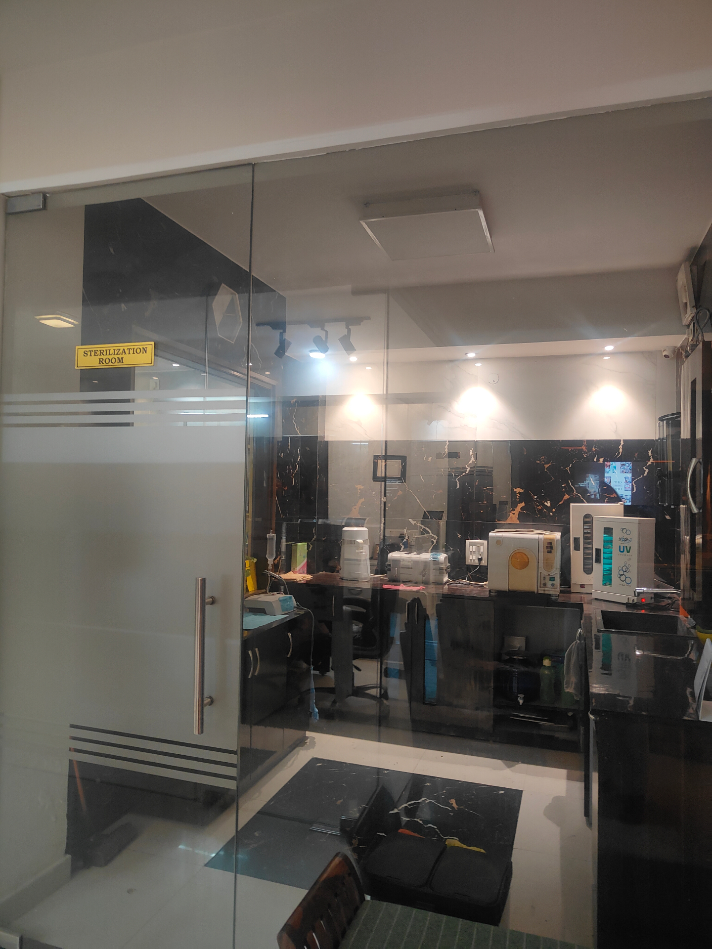 Dedicated sterilisation room at Dental Brasstacks with autoclave and UV chamber